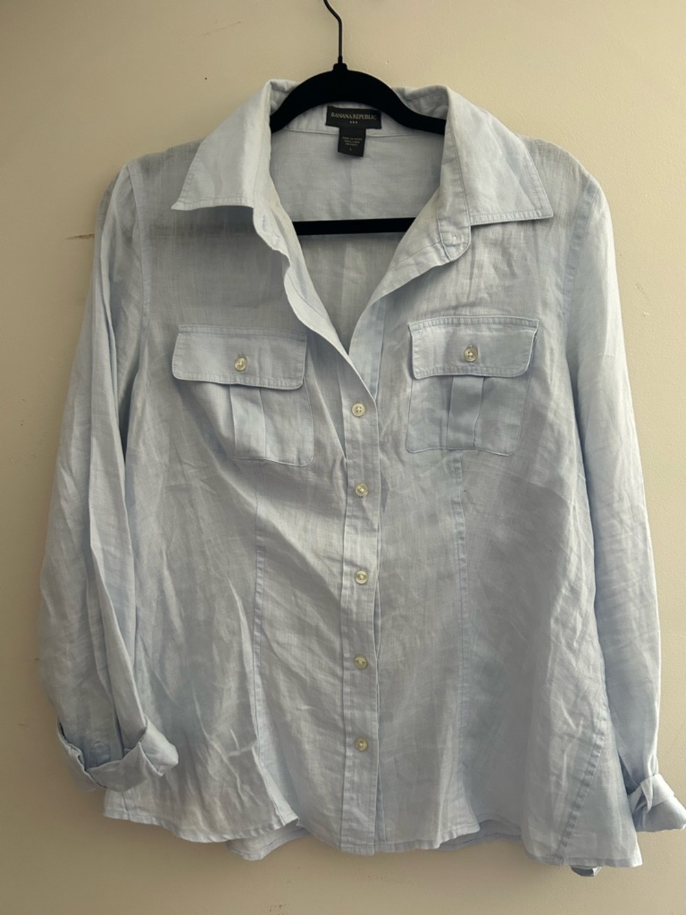 Banana Republic Light Blue Linen Utility Button Down L